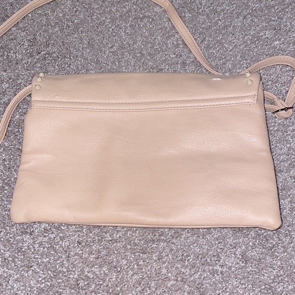 Vegan Faux Leather Beige Crossbody Studded Clutch Purse - Picture 3 of 9